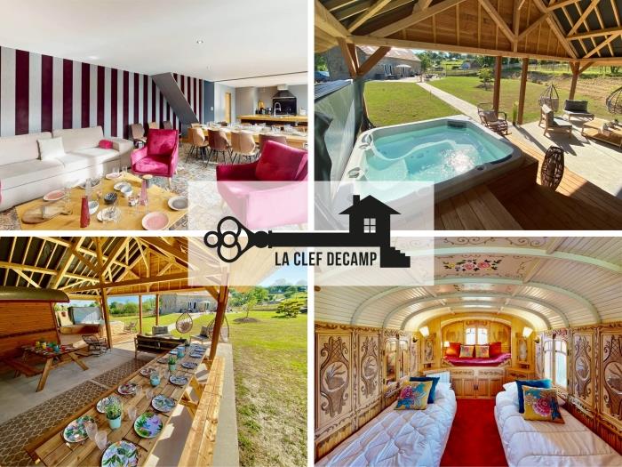 Chaignonnières Roulotte 19pers 2 Gîtes : jacuzzi 15min mer